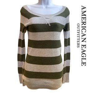 American Eagle Outfitters Sweaters | American Eagle Grey \u0026 Green Striped Sweater | Color: Gray/Green | Size: M | Dahliarose1984's Closet